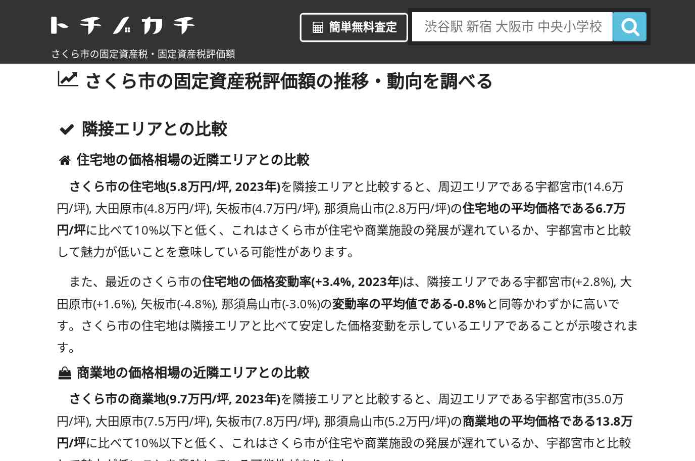 氏家中学校(栃木県 さくら市)周辺の固定資産税・固定資産税評価額 | トチノカチ